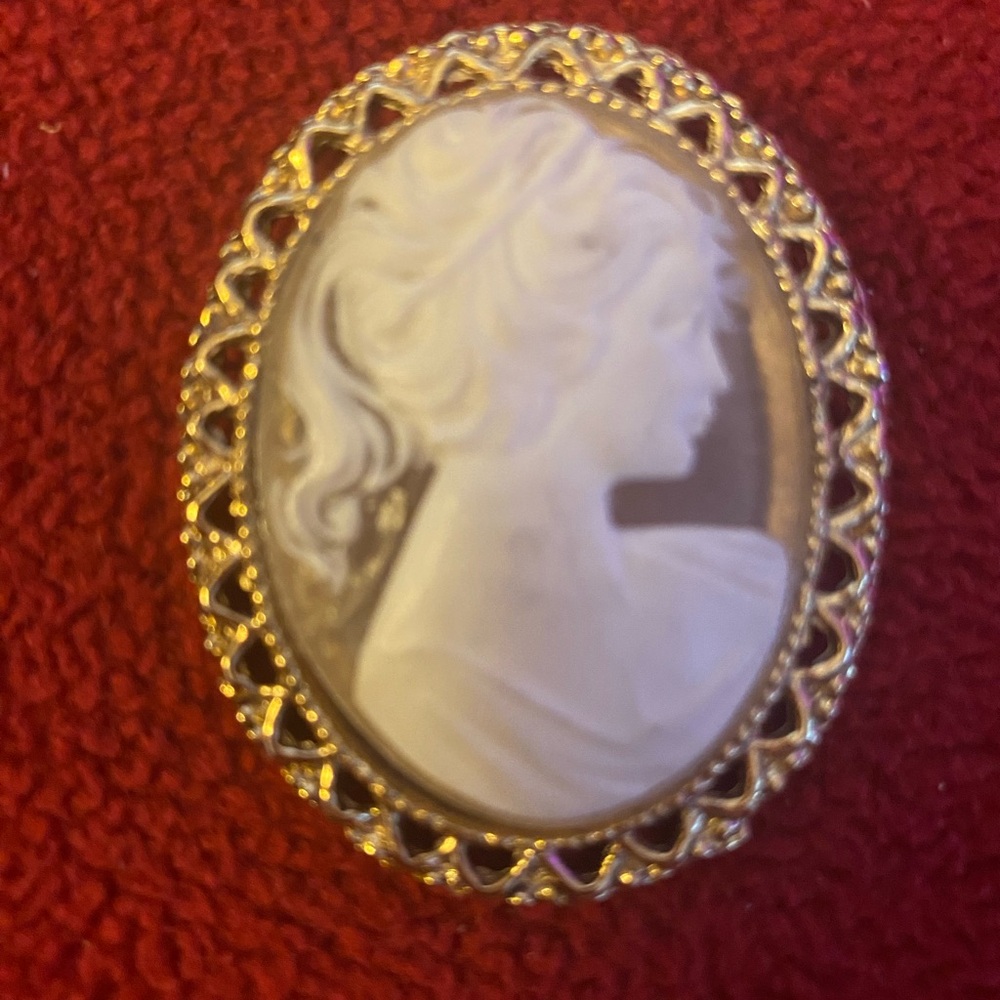 Elegant Gold and Cream Cameo Brooch